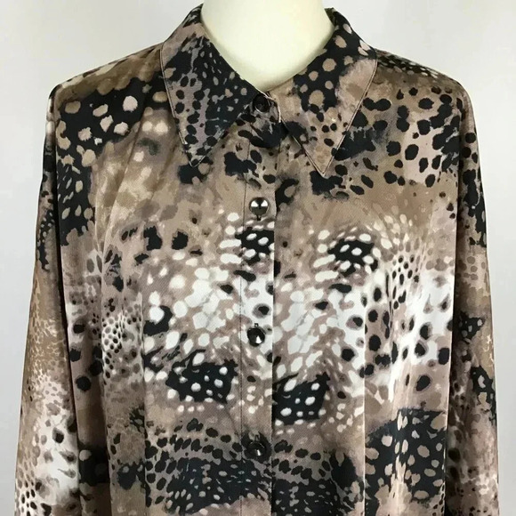 Fabulous George Simonton Says Silky Animal Leopard Print Tunic Shirt 2X Pockets - Picture 2 of 14
